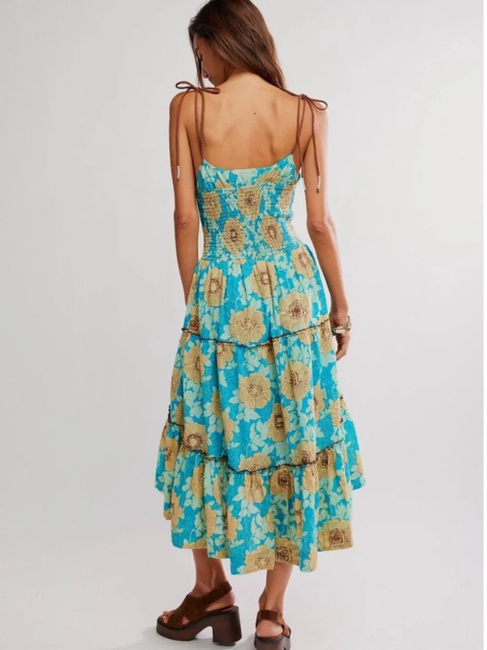 Free people Adriel Tie Strap Tiered Midi Dress NWT Size L - Picture 2 of 10